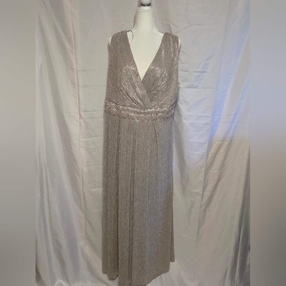 R&M Richards Shimmering Silver/gold Maxi Dress Great For holidays